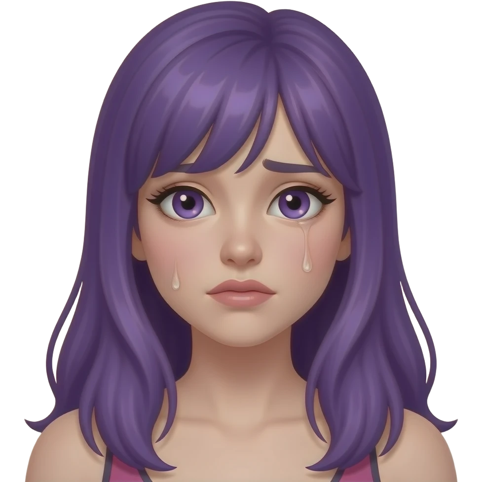 sexy girl with long purple hair and purple eyes is hurt emoji