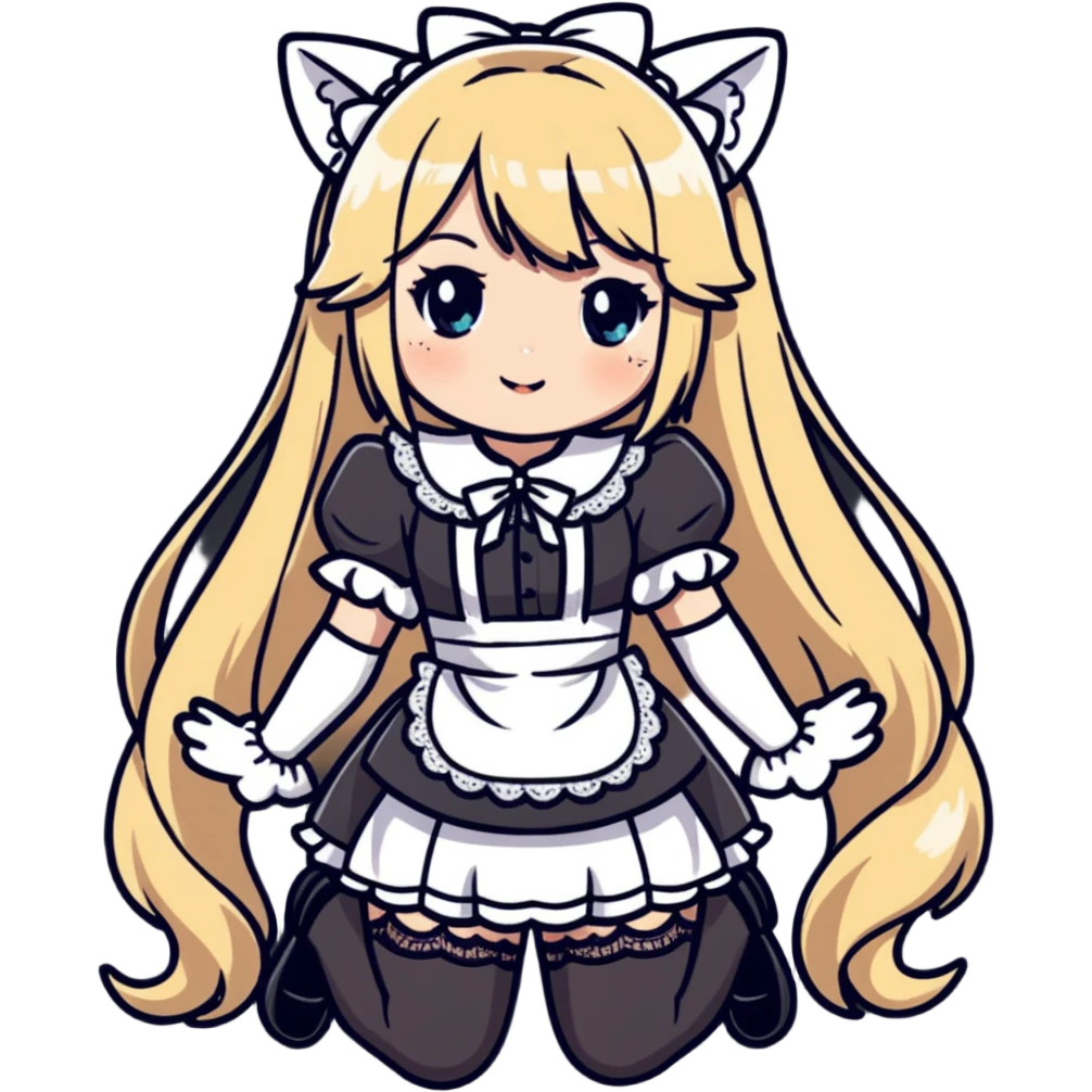petite blonde catgirl woman long hair freckles shy lace white French maid thigh highs emoji
