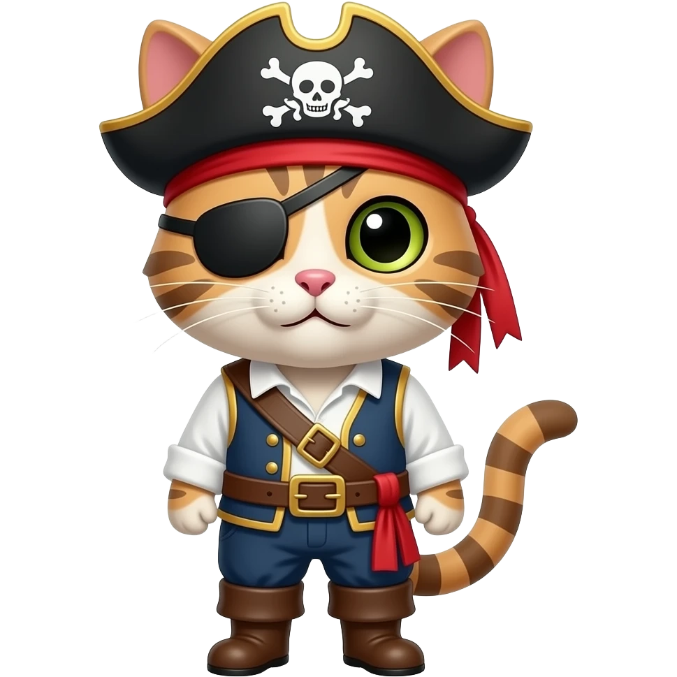 pirate cat with one eyed mask half pose emoji