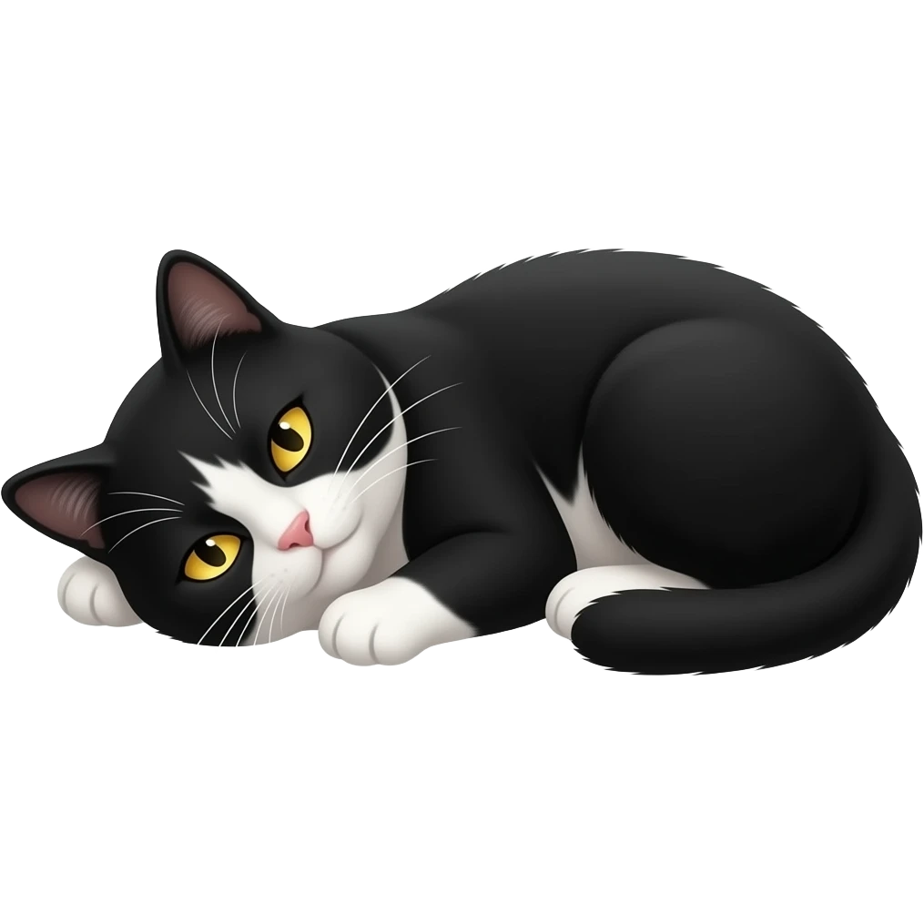 black with white cat with yellow eyes sleeping emoji