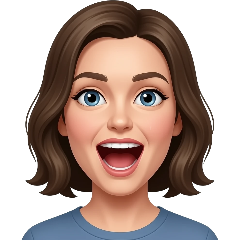 sidney sweeney with her mouth wide open and looking plastic emoji