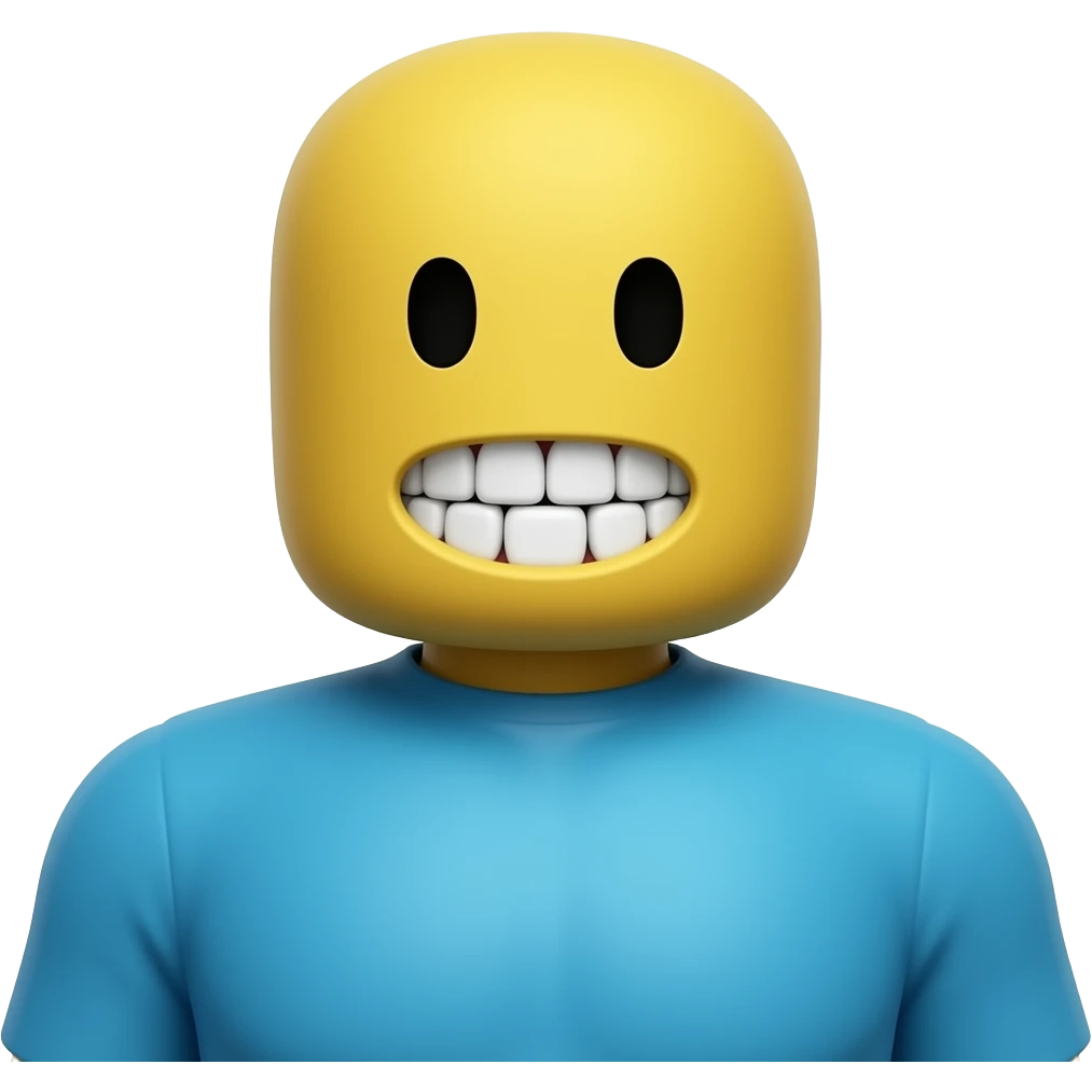 Make a Roblox character remove the  I  I said remove the shirthair and remove the shirt  Remove the eyes in the teeth Remove the eyes and make his head yellow,the teeth make the body blue emoji