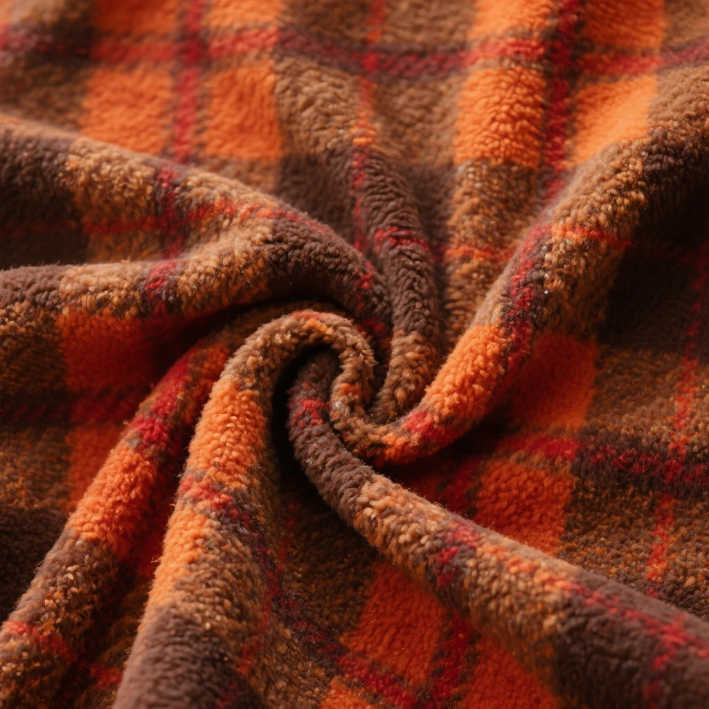 cozy autumn plaid pattern, flannel fabric texture, brown orange red, rustic fall background, soft textile look emoji