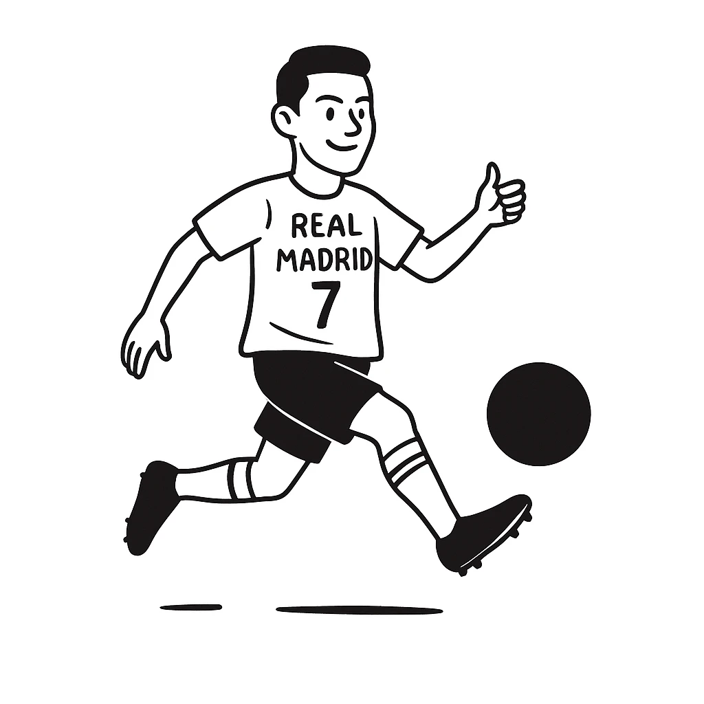 Cristiano Ronaldo in a Real Madrid shirt, hand drawn doodle style, black and white hand drawn doodle illustration. emoji