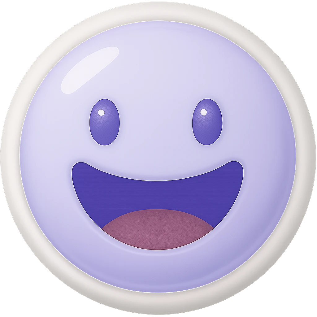 Edit the image to change the smile style to a wide, open-mouthed grin while keeping the same color #D5D6F6. Maintain the original style and transparent background. emoji