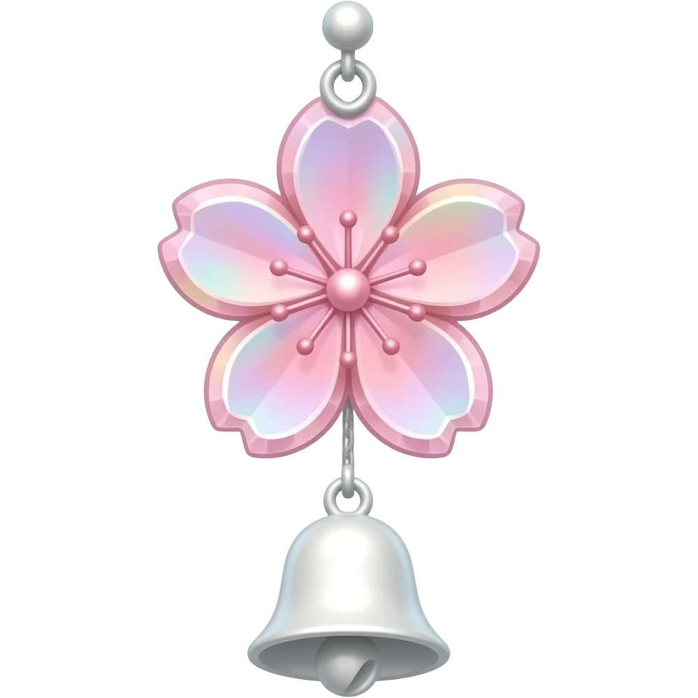 Hanging Iridescent pastel pink sakura crystals white-pearly suncatcher with a tiny bell emoji
