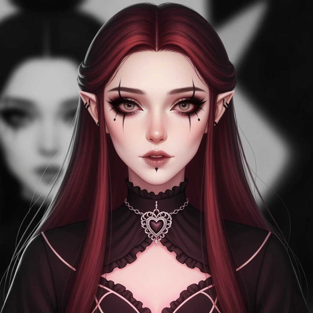 goth profile picture with a heart accent, cute, expressive, minimal, variation 2 emoji