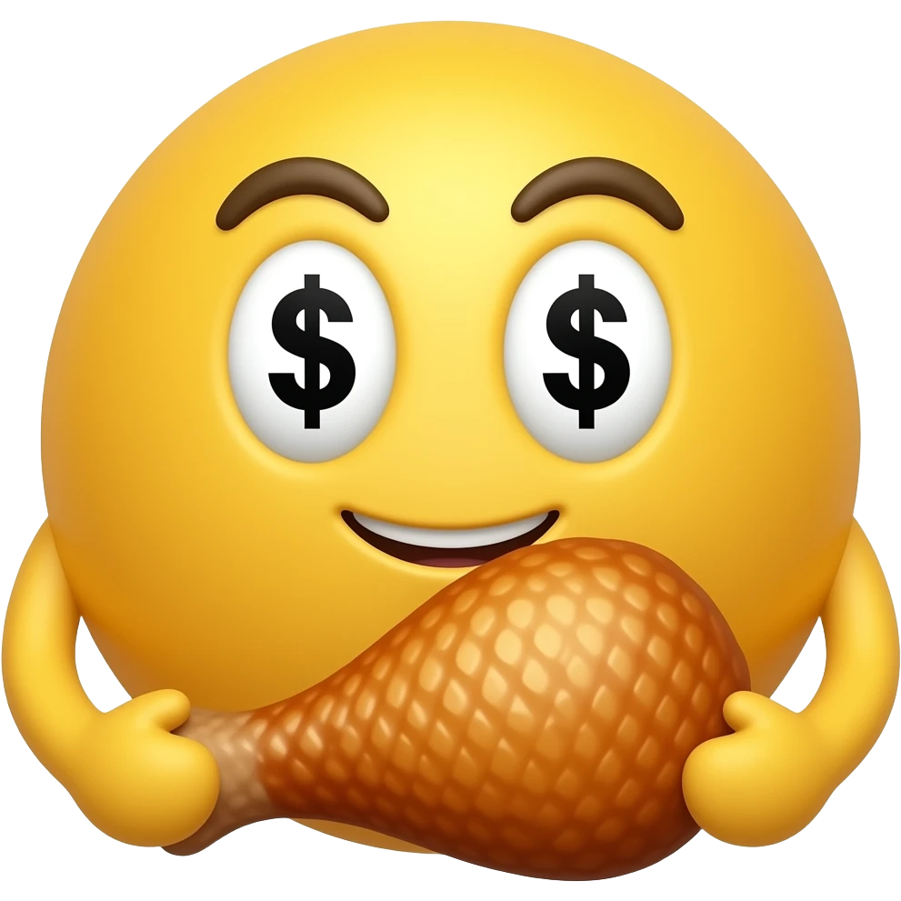 can you make a classic yellow emoji with $$ as eyes, holding a hot wing emoji