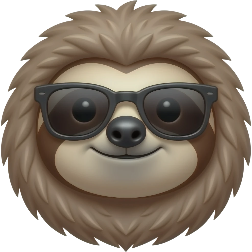 sloth with sunglassess face and neck and hat emoji