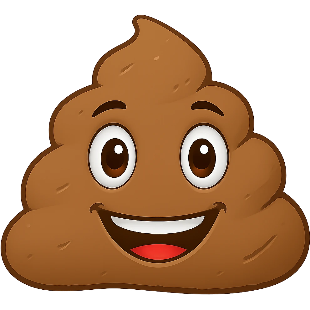 Create a mud smile emoji in the style of iPhone (Apple) emojis, cartoonish, brown mud with a big open-mouthed smile. Slightly different mud shape. No background. emoji