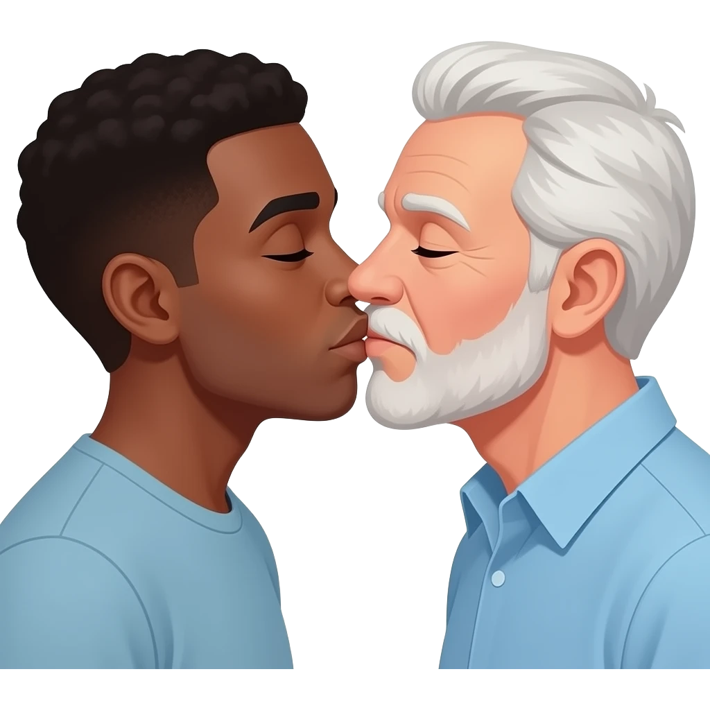 Young Black guy and white mature guy  kissing emoji
