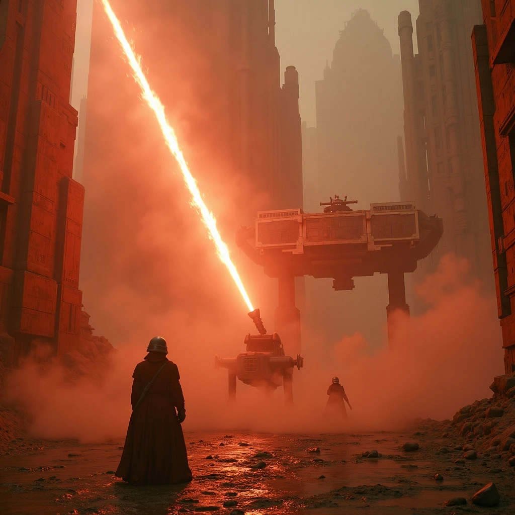 BLASTER FIRE ZIPPING EVERYWHERE, SMOKE, DISTINCTIVE ARCHITECTURE OF A STAR WARS FIGHT SCENE emoji