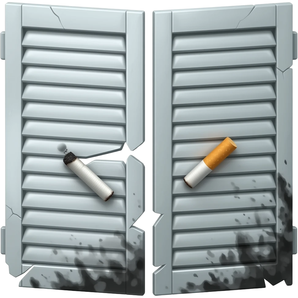 cigarette ashes, black mold, broken shutters emoji