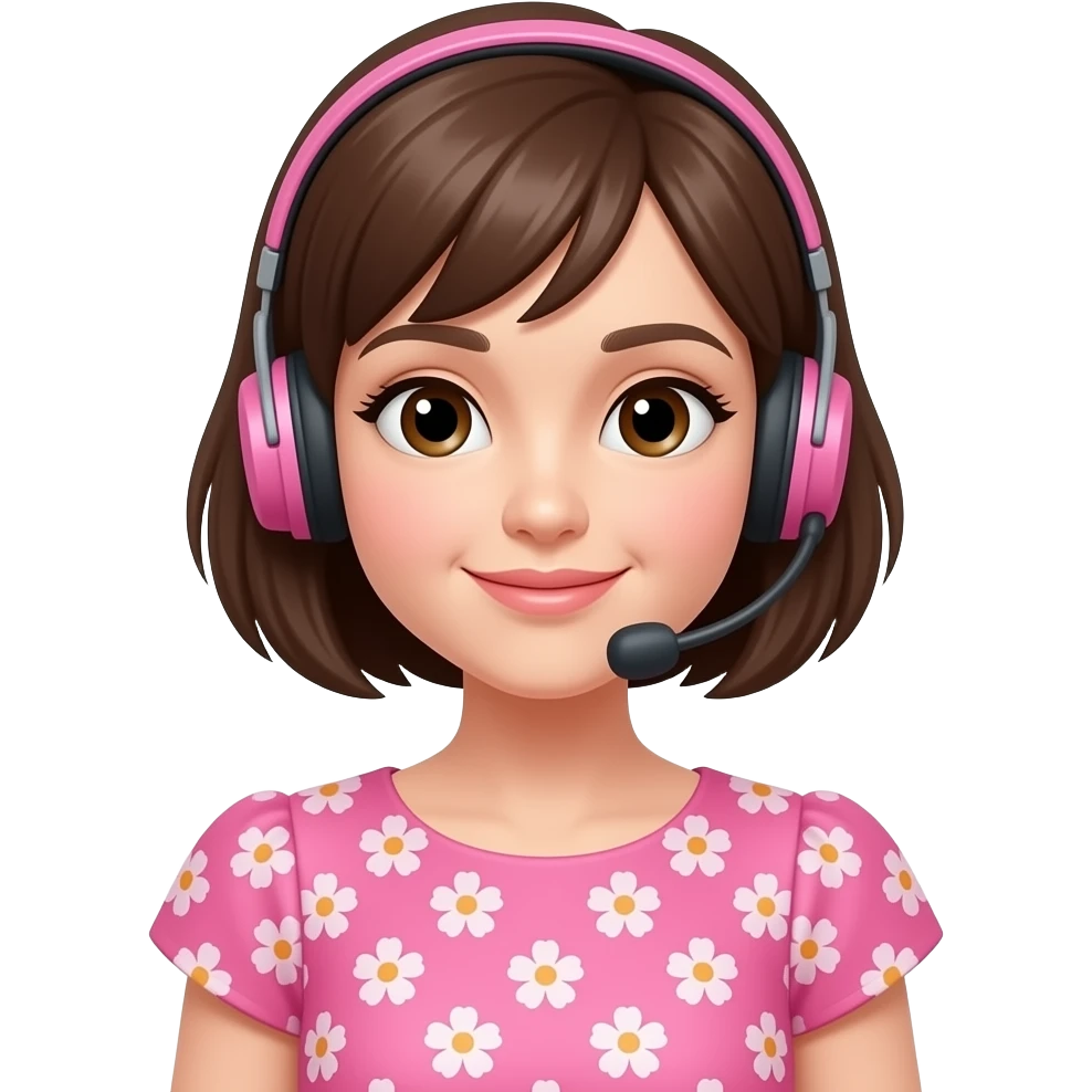 a pink girly girl with a telemarketing headset. She should have brown hair and a pink headset emoji