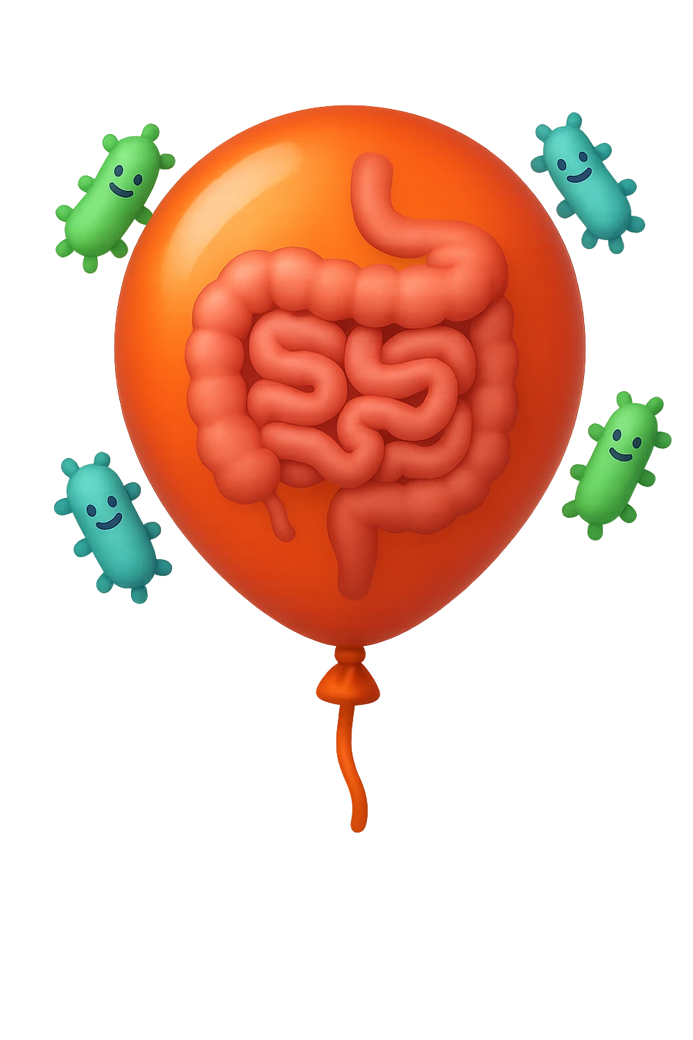 emoji stile iphone di un palloncino con intestino dentro e batteri intestinali intorno emoji