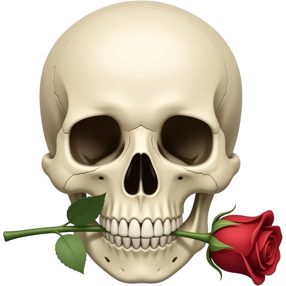 Skull emoji holding a dead rose emoji