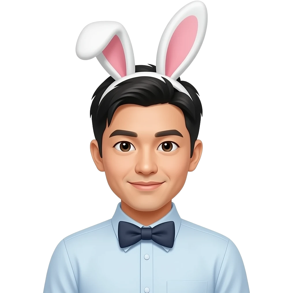 asian Man in shirt with bunny ears and bowties bust size emoji