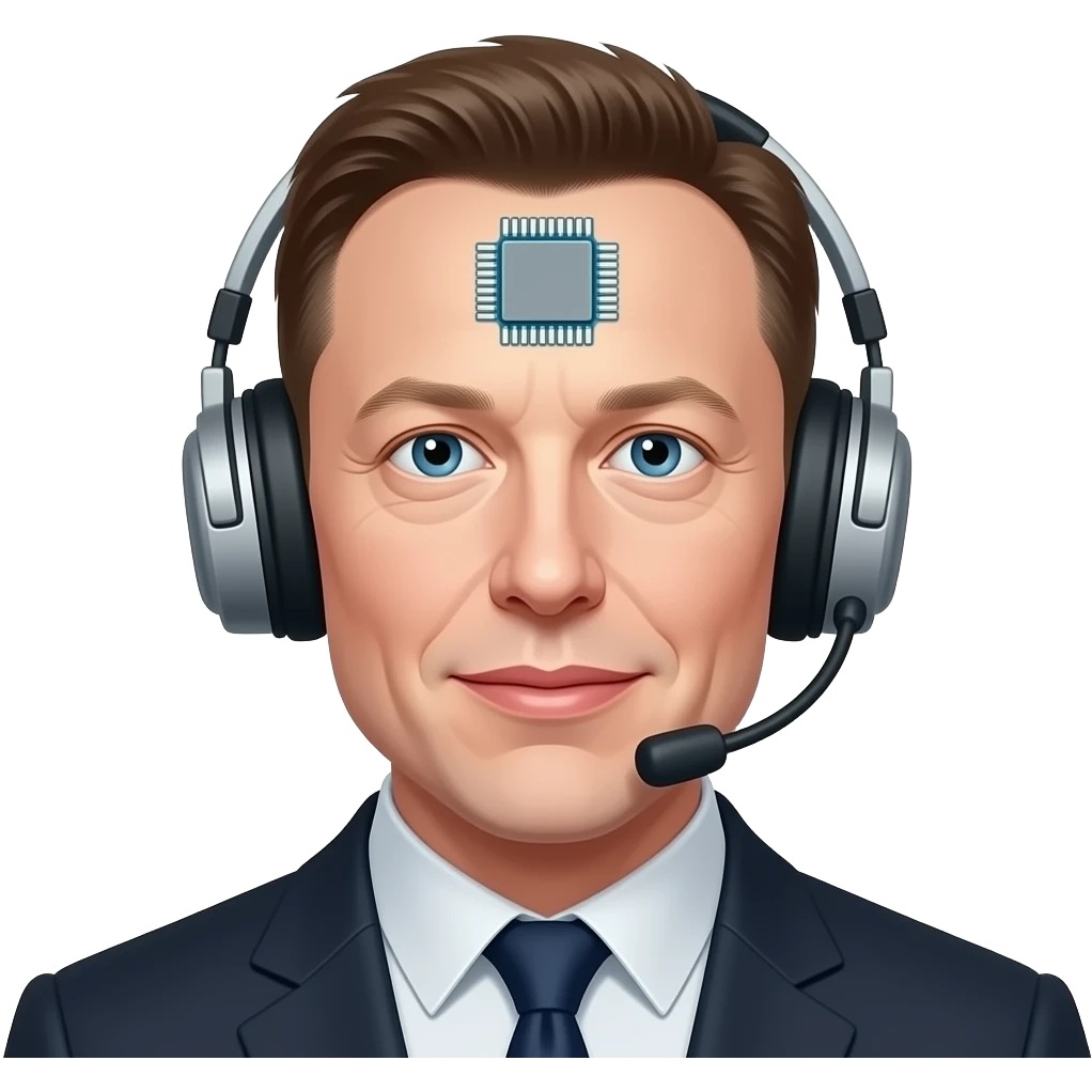 make a robot with the face of elon musk with a larger jaw and a headset out a chip on the forehead emoji