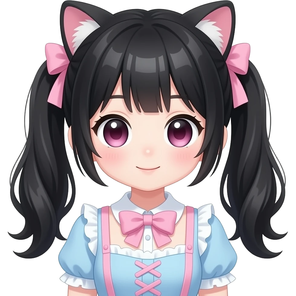 shiny blushing cute kawaii pastel lolita anime catgirl pigtails trending style cottagecore black hair emoji