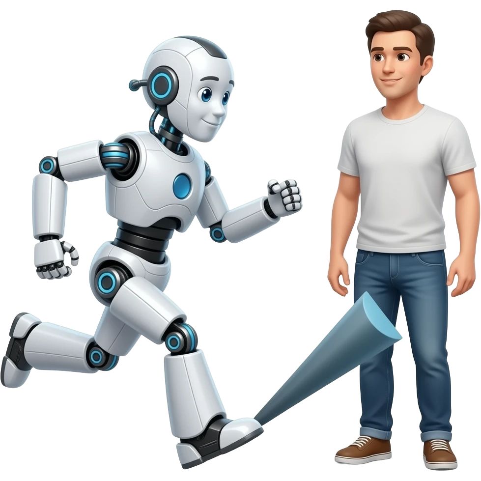 Robot running before an human emoji