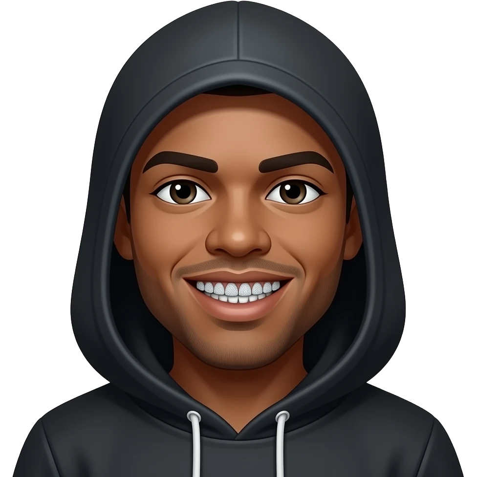 Capucha tapando la cara con unos grillz de diamantes brillante emoji