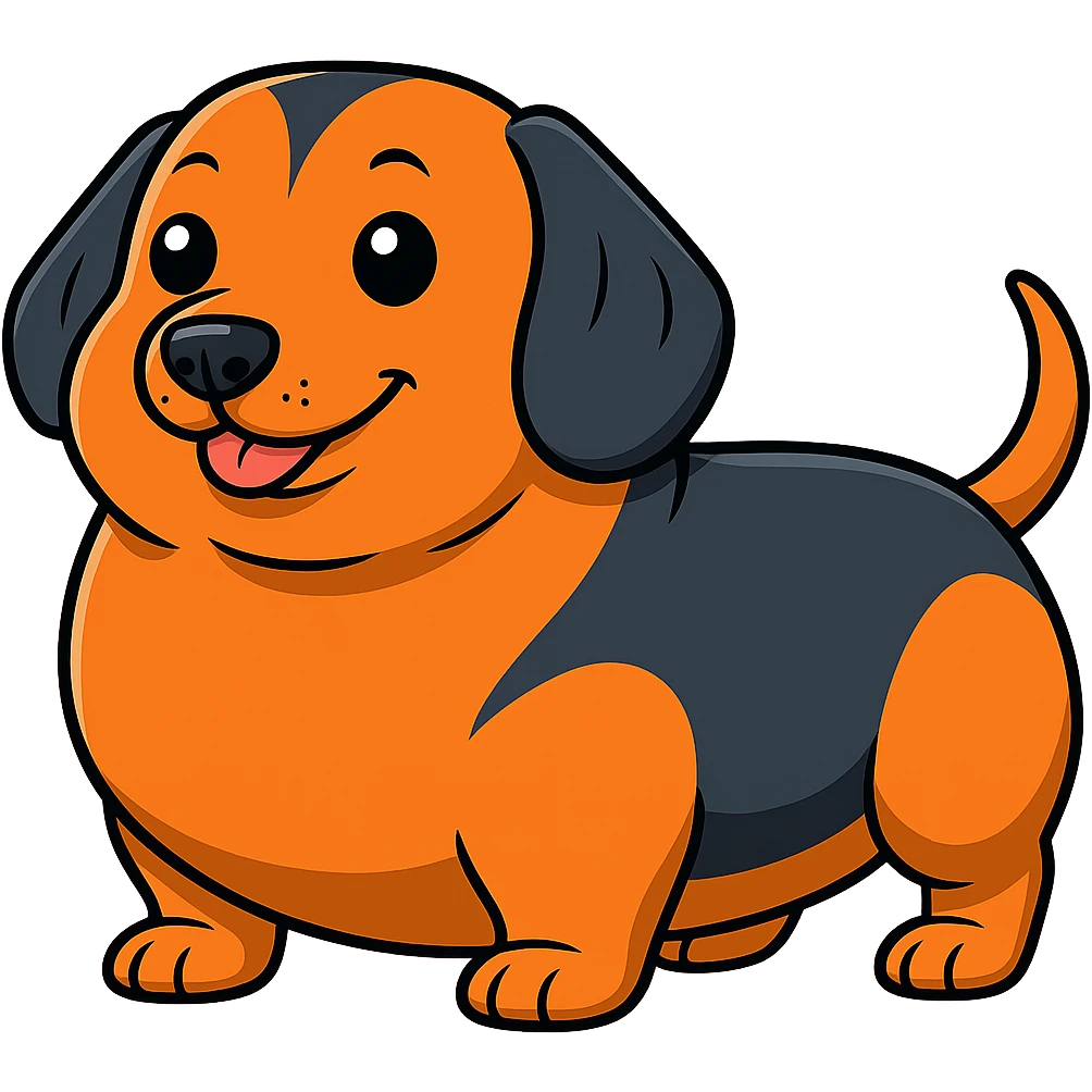 Make the dachshund dog even chubbier, keeping the same style as the original image. Remove the background. emoji