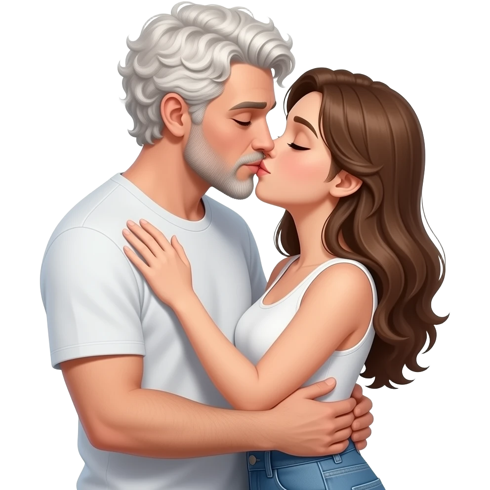 Realistic white man super short curly hair with beard kissing passionately and hugging realistic white girl brown hair emoji