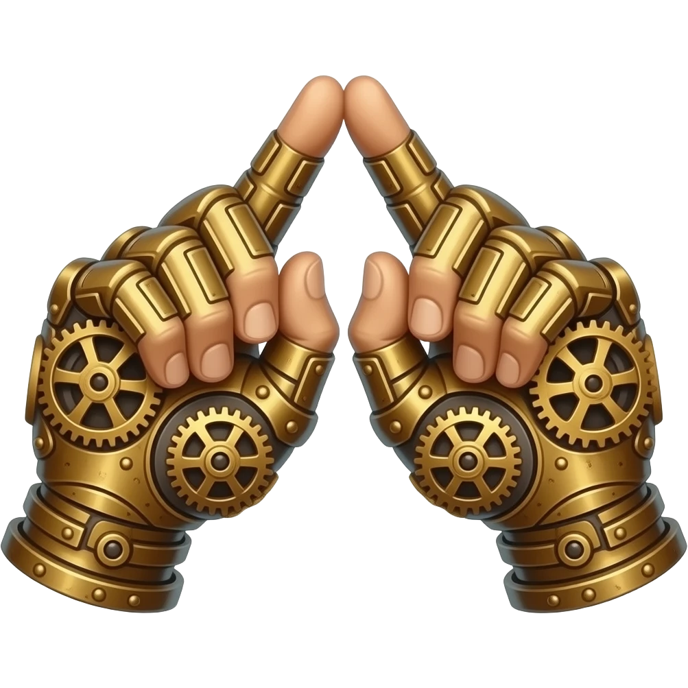 steampunk  - the touch of the fingers of two palms as in Michelangelo's painting in the Sistine Chapel, but mechanically constructed emoji