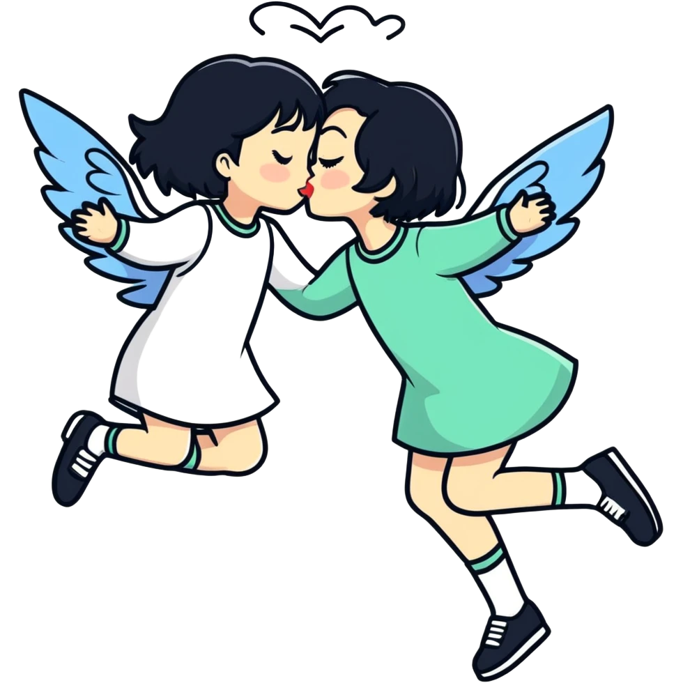 Black hair girl Fly kiss to emoji