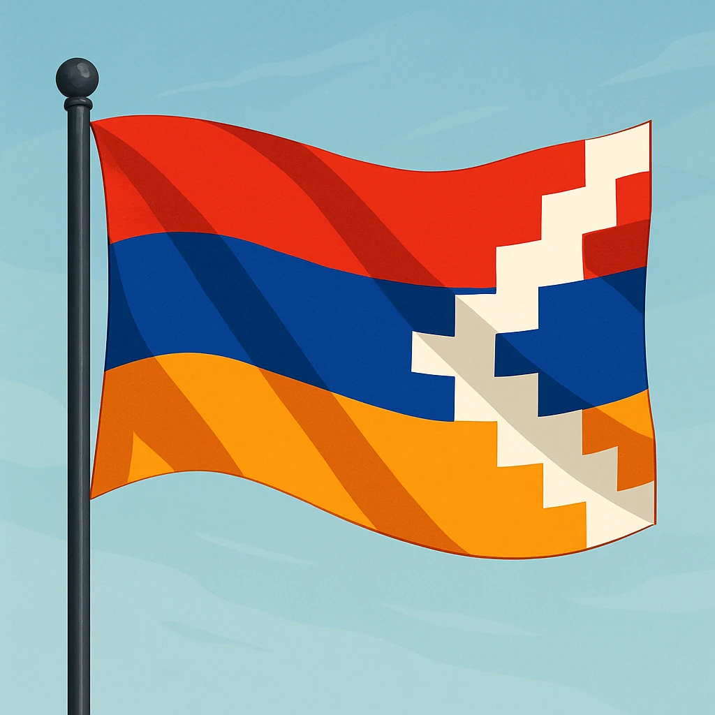 animated flag of Artsakh, waving, vibrant colors, simple background, modern digital illustration style emoji