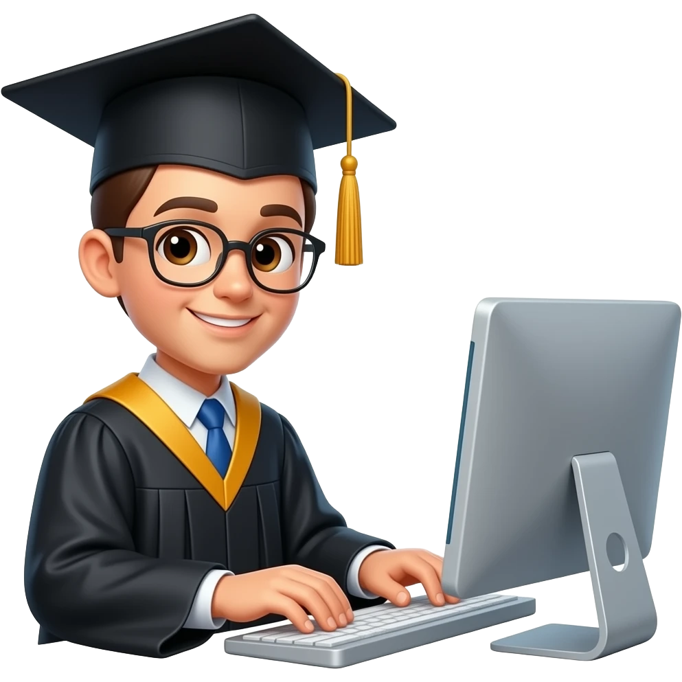 a graduate typing on a computer emoji