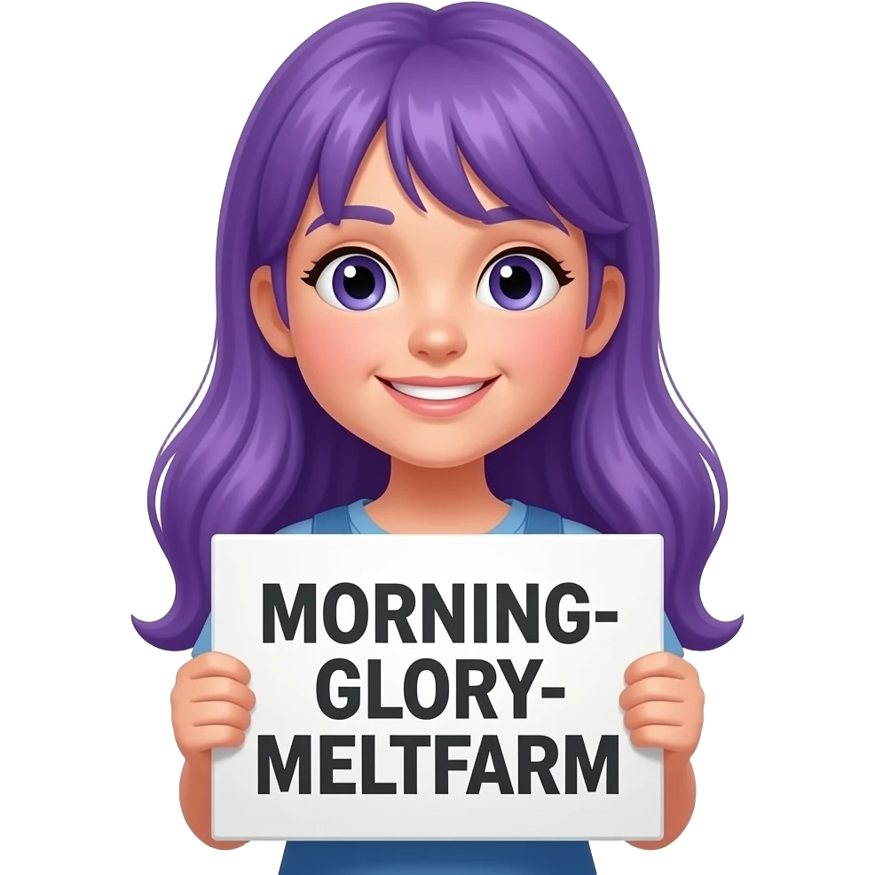 girl with long purple hair with a MORNING-GLORY-MELKFARM sign emoji