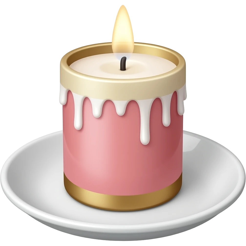 Thin tall petite cute dainty Pastel Reddish-pinkish and gold and white vintage candle on a plate emoji