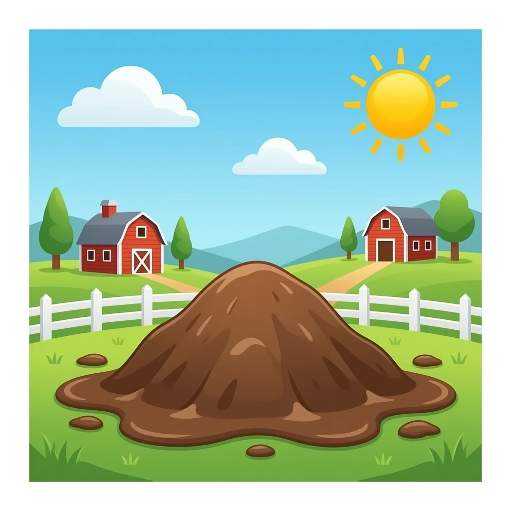 2d cartoon farm with a pile of mud background emoji
