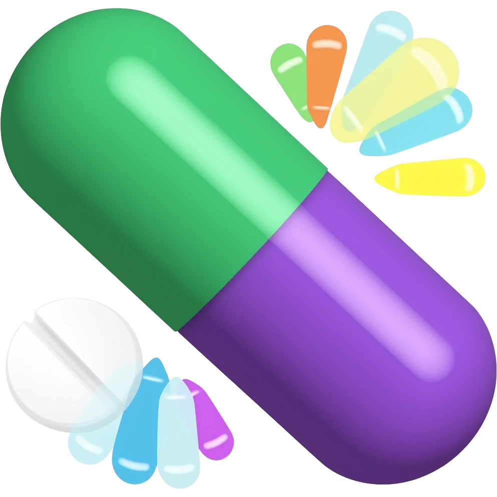 green and purple medication pill emoji