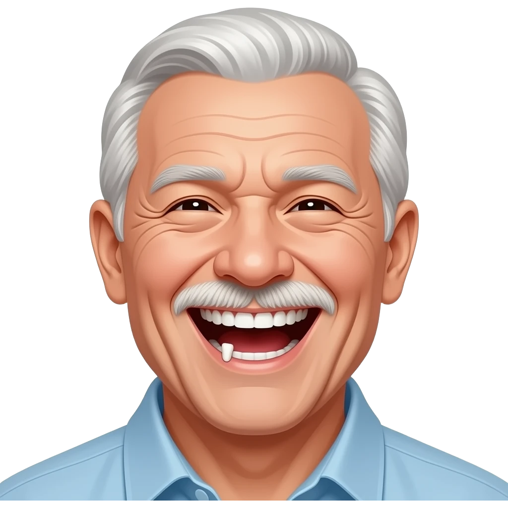 an old man with a missing tooth laughing emoji