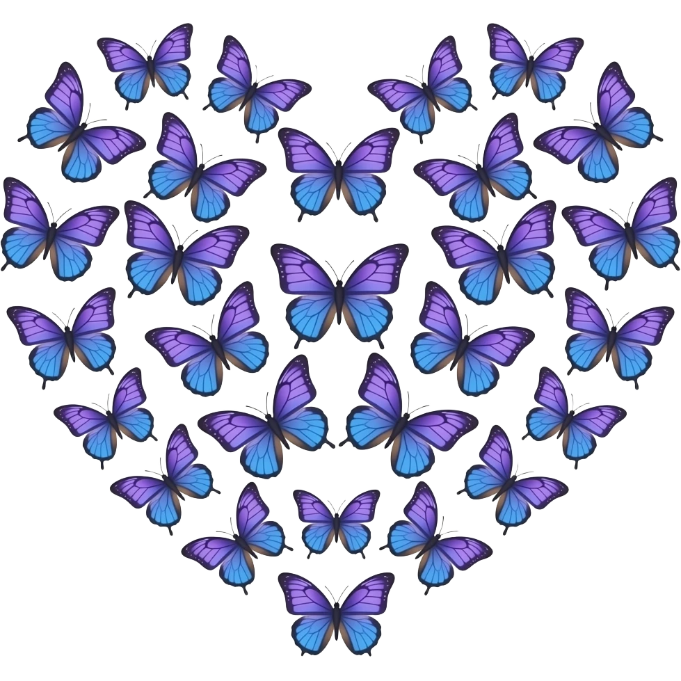 gradient light purple to blue butterflies in the shape of a heart emoji