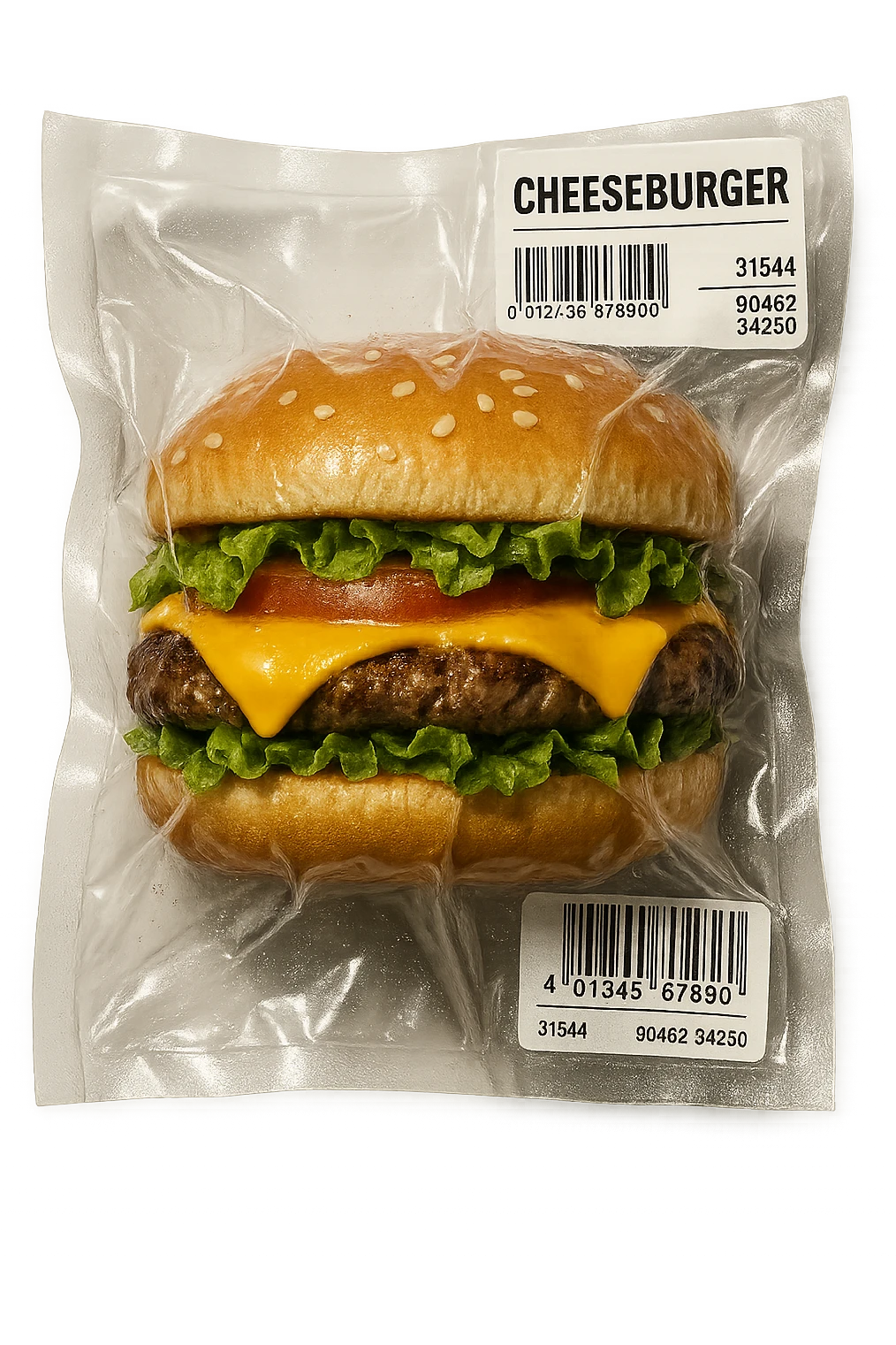 vacuum-sealed cheeseburger, tightly wrapped and glossy emoji
