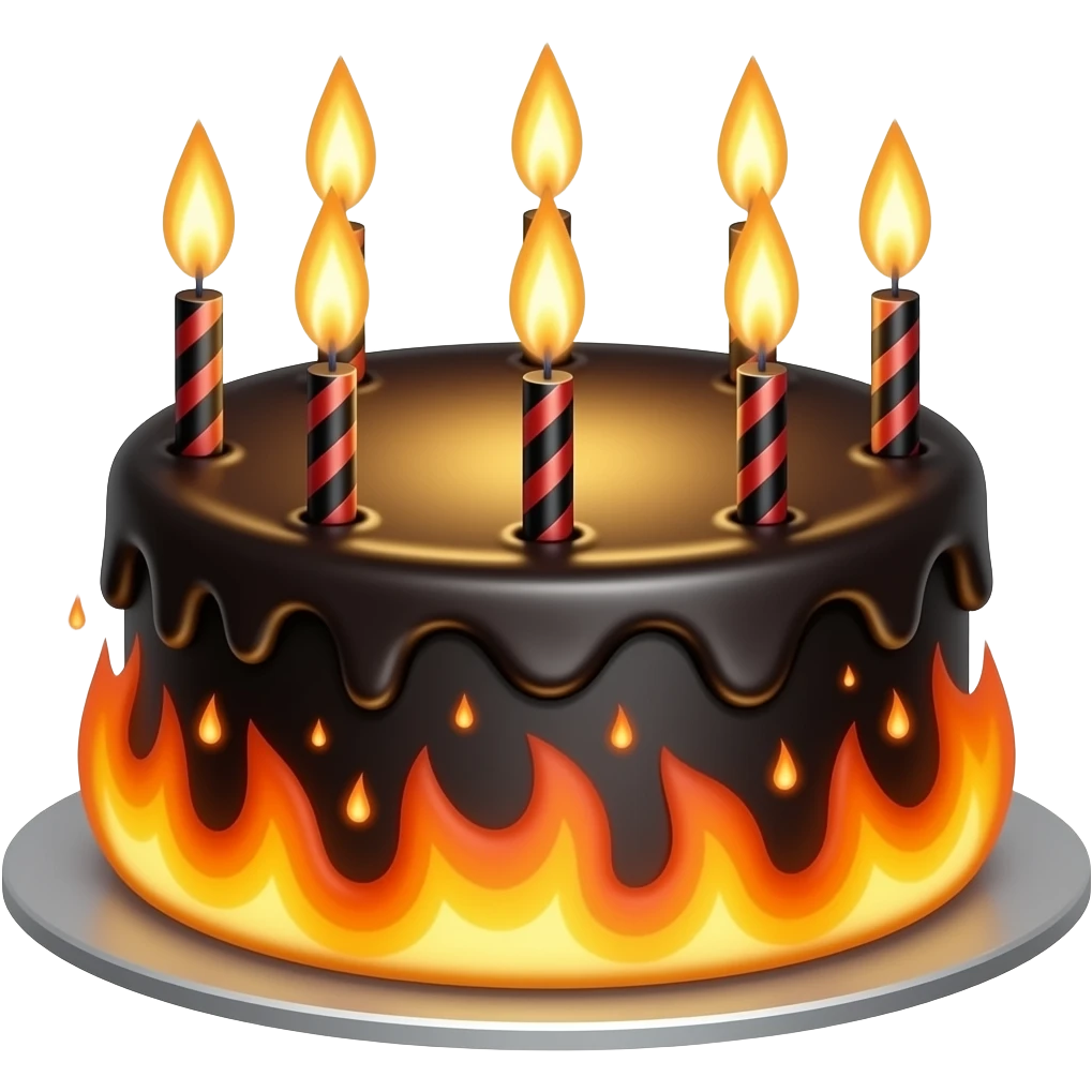 Gothic brithday cake on fire emoji