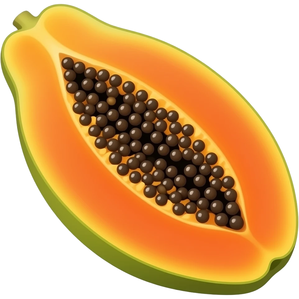a papaya, realistic rendering, Moderately saturated colors, diagonal side angle emoji