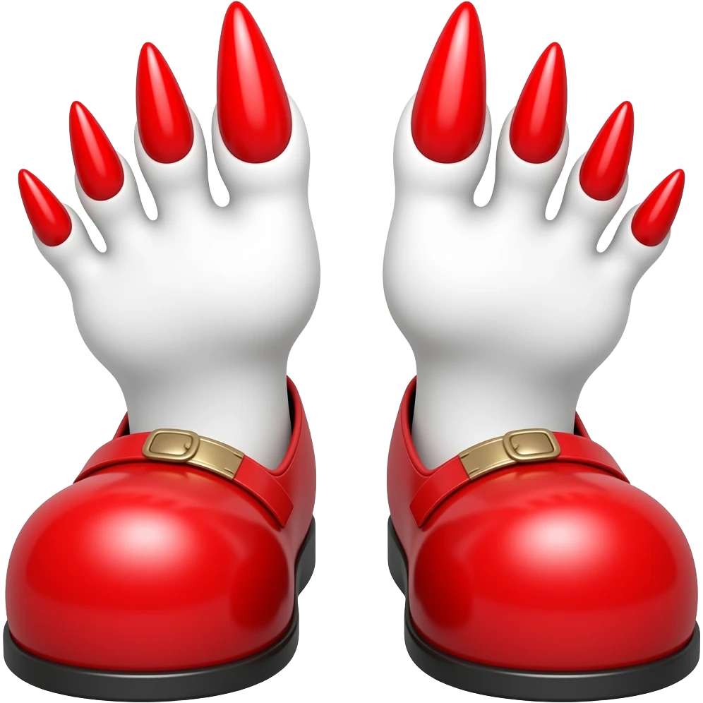 White feet with red long toenails sticking  out of clown shoes emoji