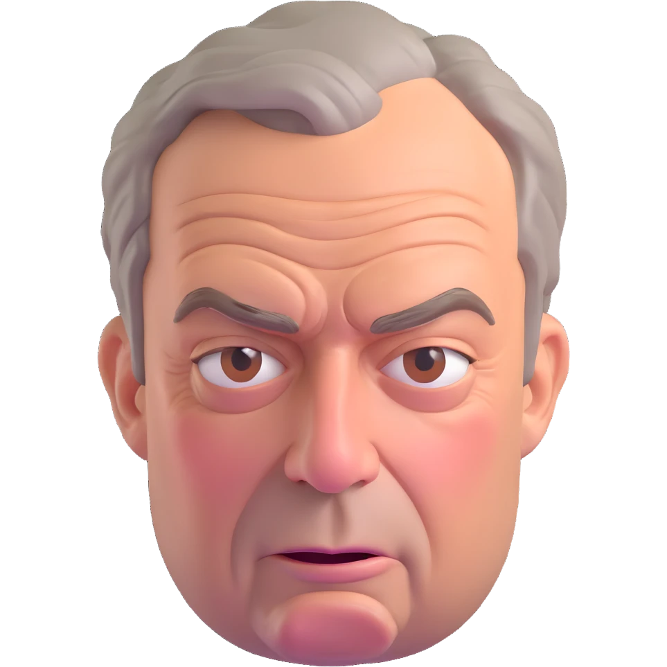Nigel Farage looking grumpy, 3D emoji style emoji