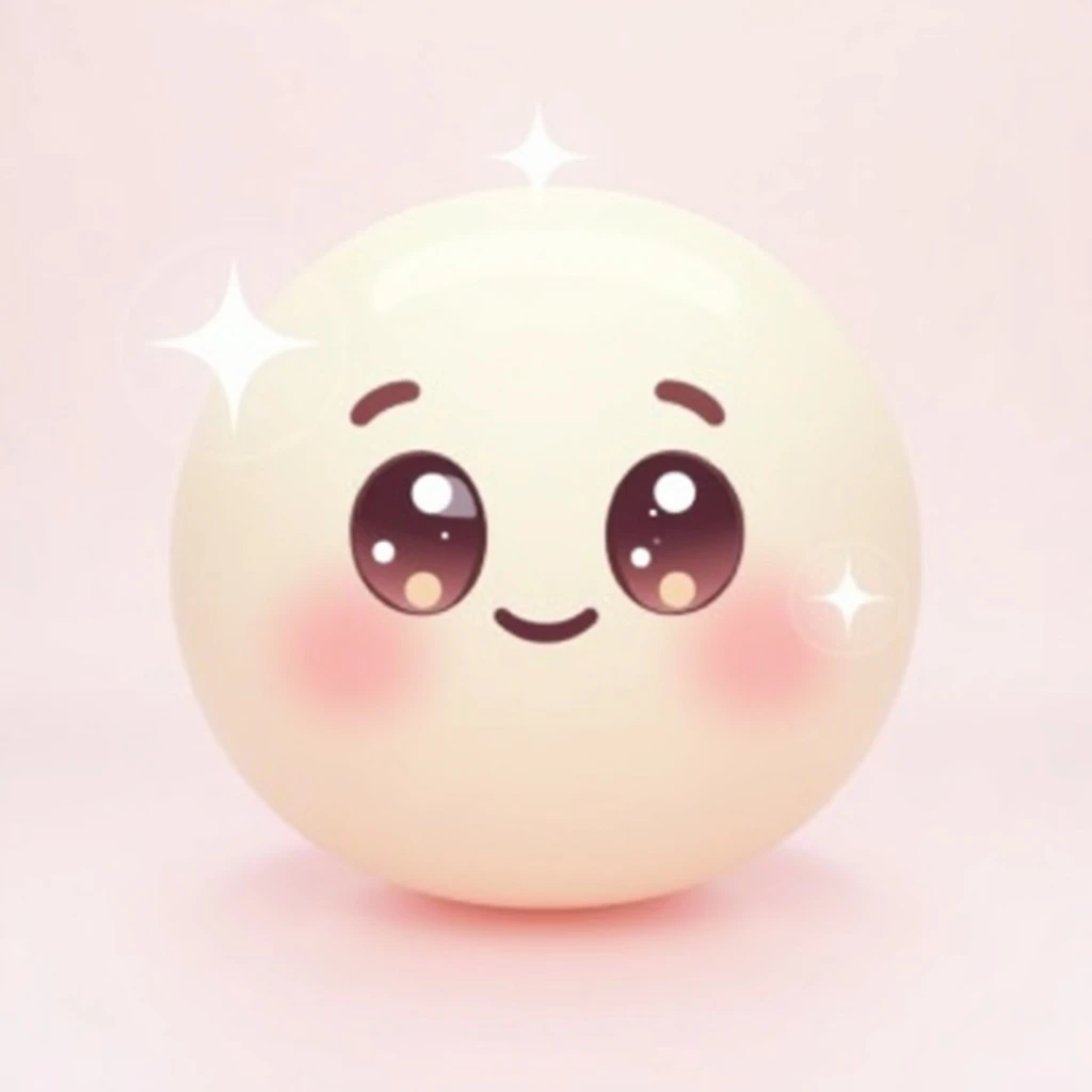 cute emoji, round face, big sparkling eyes, small smile, pastel colors emoji