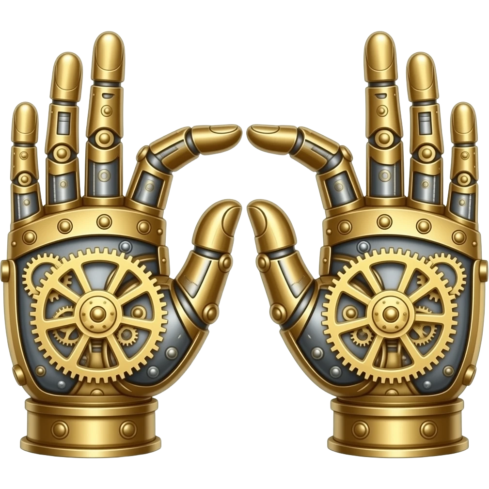 steampunk  - the touch of the fingers of two palms as in Michelangelo's painting in the Sistine Chapel, but mechanically constructed emoji