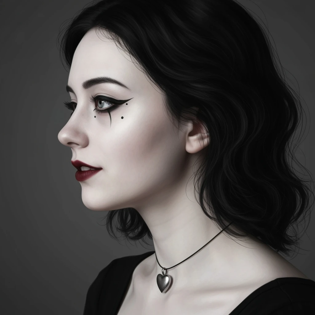 goth profile picture with a heart accent, cute, expressive, minimal, variation 3 emoji