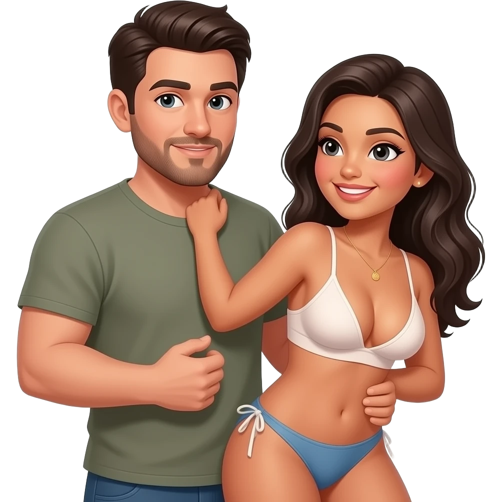 Metis man giving having sex backshot to latina girl. We see her ass and her boobs falling. Frontview, we see their face emoji