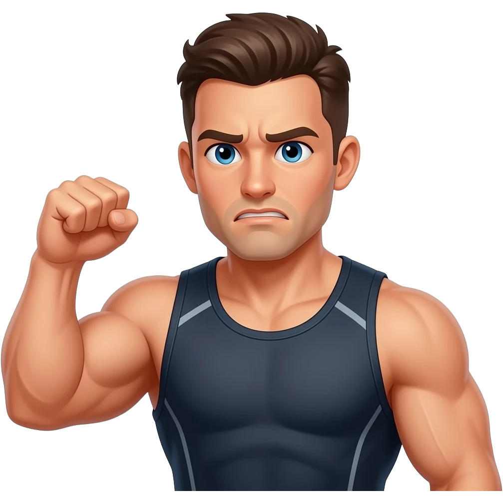 A strong buff gym guy clenching his fist in defeat emoji