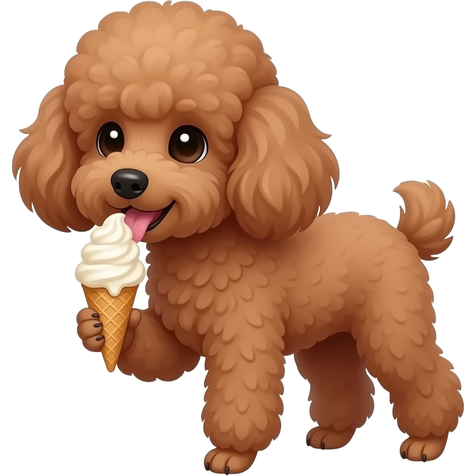 Brown smal poddle dogeating icecream emoji