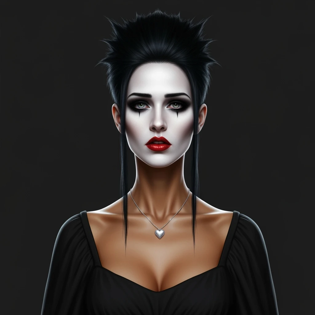 goth profile picture with a heart accent, cute, expressive, minimal, variation 2 emoji