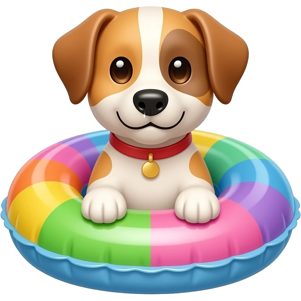 inflatable pool float object icon, colorful swimming ring, glossy plastic texture, a dog sitting in the middle looking to front emoji